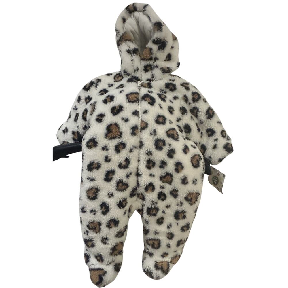 NWT Little Me Faux Fur Leopard Hooded Footie size 3-6M